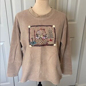 Le Moda Holiday Country Christmas Brown Crew Neck Fleece Top Women’s Medium
